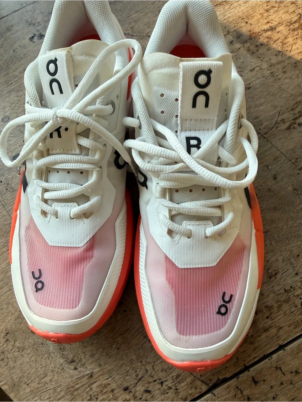On Running Women's Roger Pro White Pink Orange Tennis Shoes